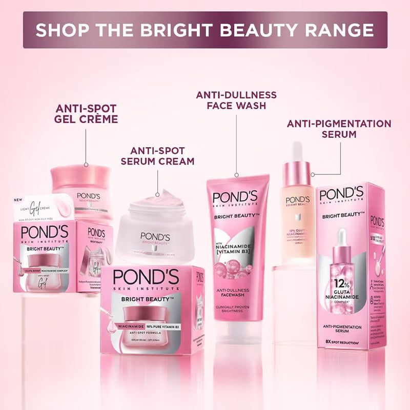 Ponds Bright Beauty Anti-Dullness & Brightening Facewash with Niacinamide | For Glass-Skin Like Shine and with 4X Visibly Brighter Skin, 150gm