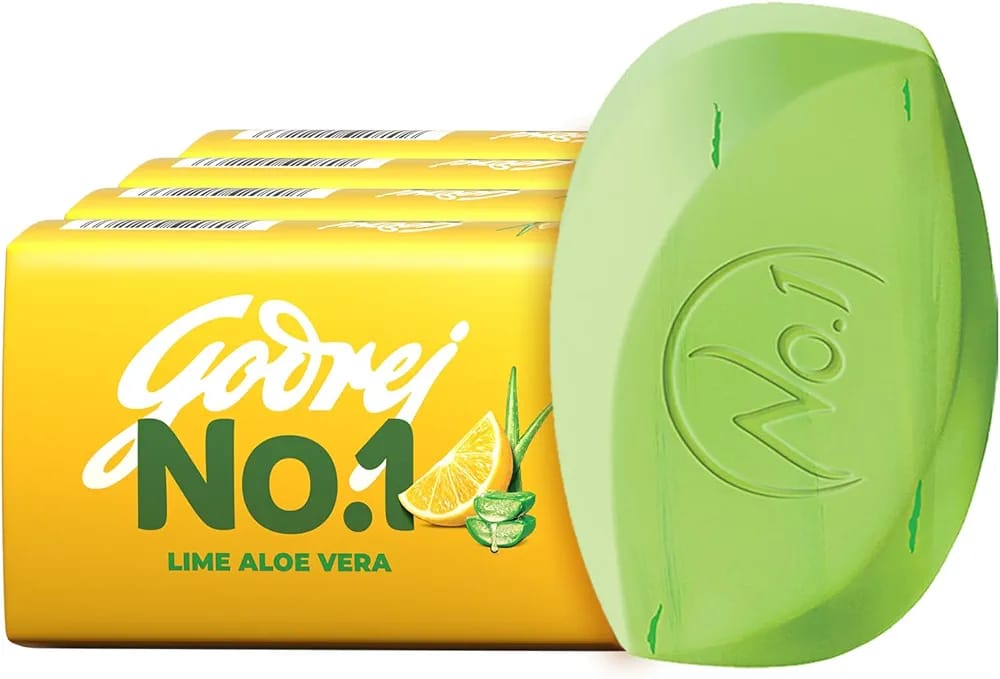 Godrej No. 1 Bathing Soap Lime & Aloe Vera – Grade 1 Soap & Long-lasting Fragrance, Combo Pack of 4+1 (100g each)