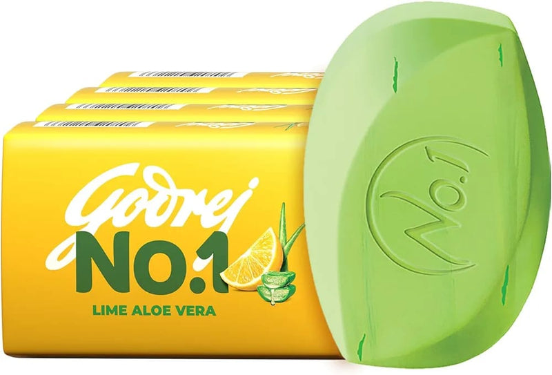 Godrej No. 1 Bathing Soap Lime & Aloe Vera – Grade 1 Soap & Long-lasting Fragrance, Combo Pack of 4+1 (100g each)
