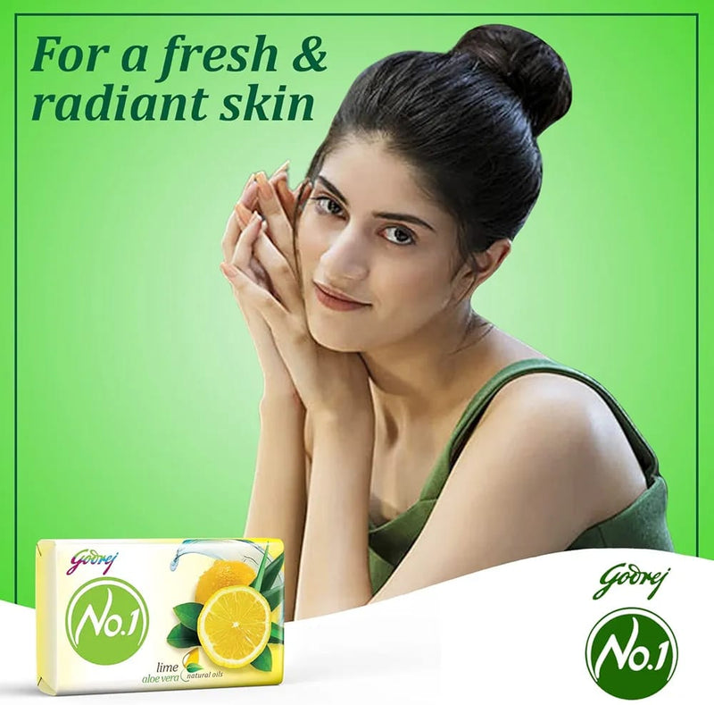 Godrej No. 1 Bathing Soap Lime & Aloe Vera – Grade 1 Soap & Long-lasting Fragrance, Combo Pack of 4+1 (100g each)