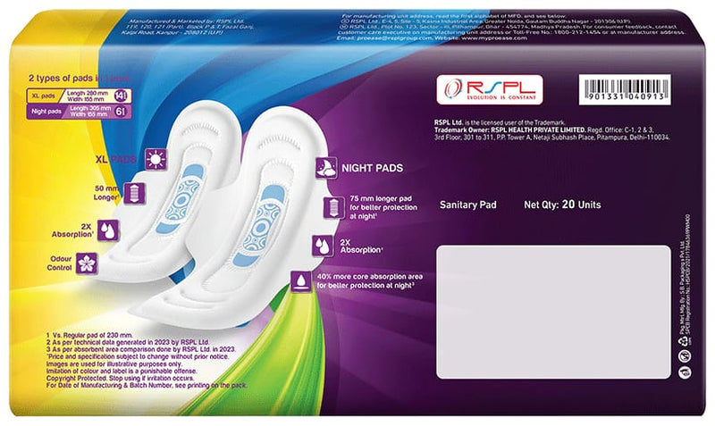 Pro-Ease Day & Night Sanitary Pad Combo Pack | Pack of 20 Pad | Sanitary Pad for Women|