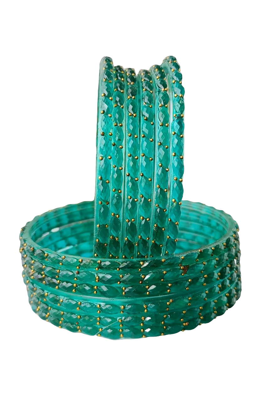 Trendy Radium Colour Crystal Finish Glass Bangles Pack of 12