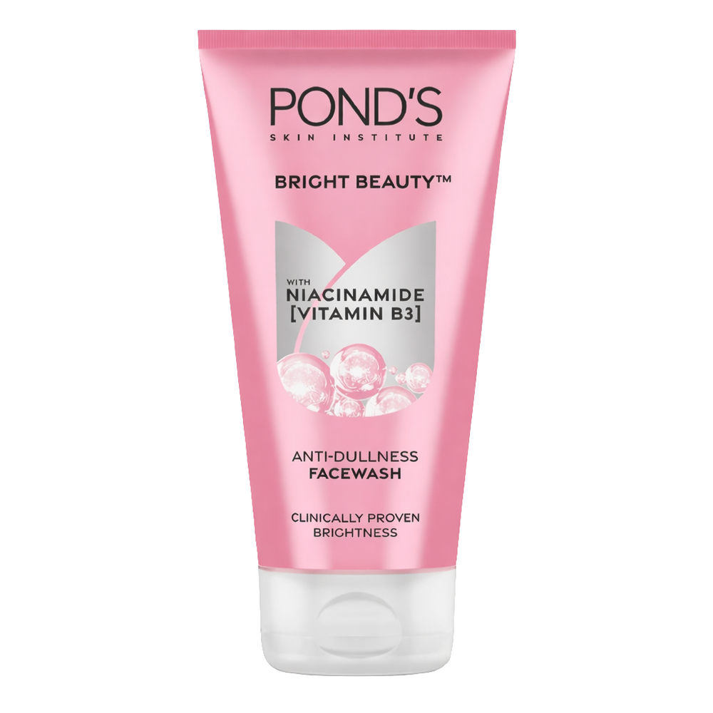 Ponds Bright Beauty Anti-Dullness & Brightening Facewash with Niacinamide | For Glass-Skin Like Shine and with 4X Visibly Brighter Skin, 150gm