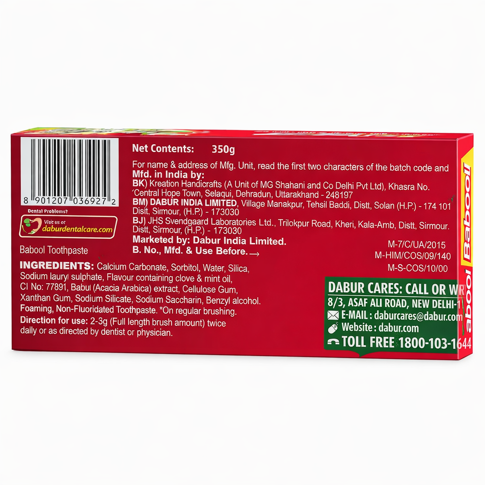 Dabur Babool Ayurvedic Toothpaste -350g | For Strong Teeth & Healthy Gums | Helps in Cavity Protection, Fresh Breathe | All Round Protection