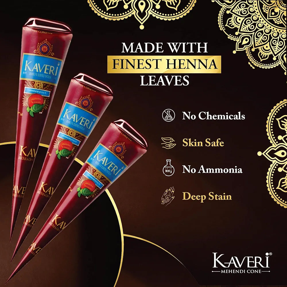Kaveri Natural Henna Mehandi Cone - Pack of 12 Cones