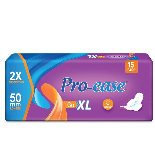 Pro Ease GO XL Sanitary Pad | Pack Of 15 Pad | Sanitary Pad For Women | 30% More Absorption| 18% Bigger | Odour Control |