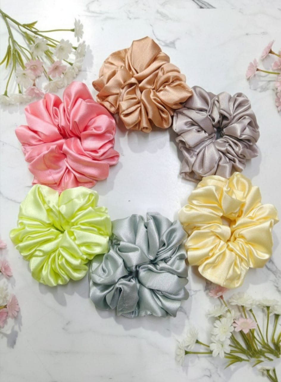 🎀 Multicolor Satin Hair Scrunchies set for women, girls Smooth, Soft Rubber band , Hair Band pack of 6