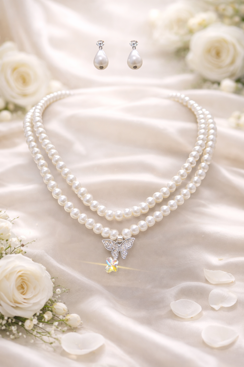 Anti-Tarnish Pearl Necklace Set with Earrings