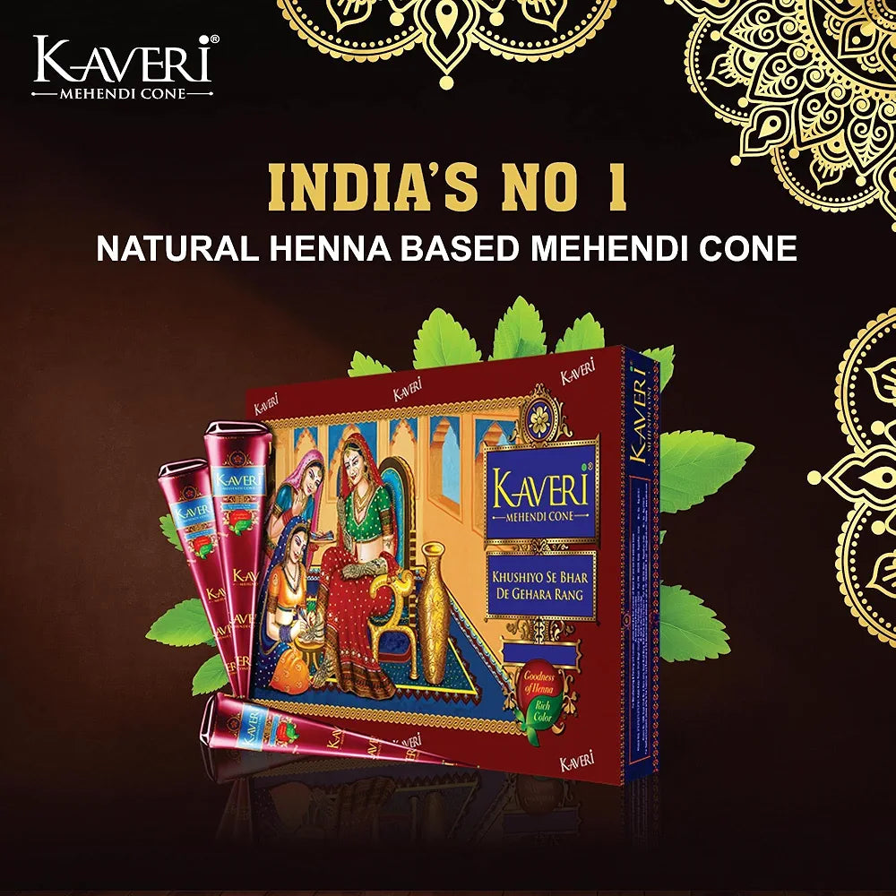 Kaveri Natural Henna Mehandi Cone - Pack of 12 Cones