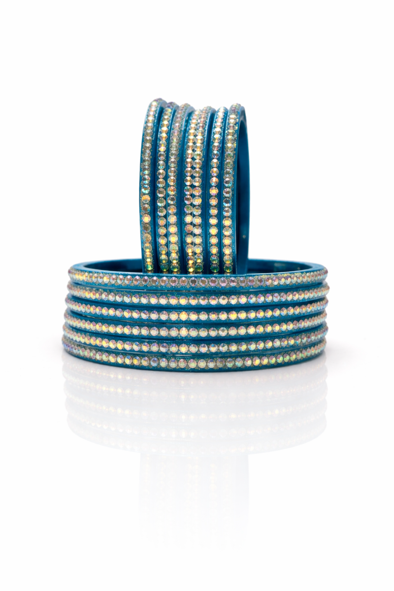 Elegant Firoji Crystal Stone Bangles Set – Sparkling Traditional Wear (Pack of 12)