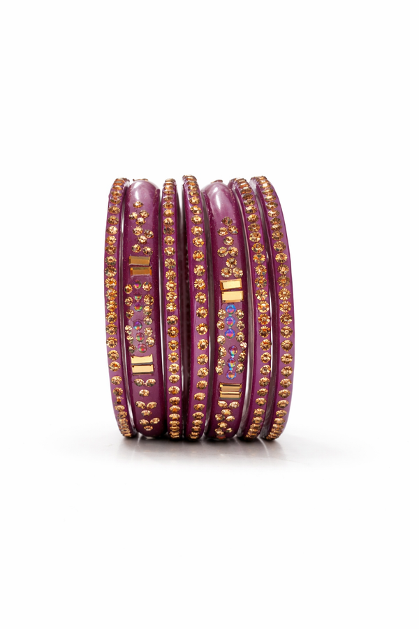 Elegant Purple Crystal Stone Bangles Set of 12