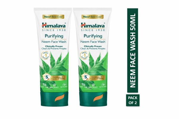 Himalaya Purifying Neem Face Wash|Pack of 2(50g*2)-100g |Clears and Prevents Pimples & Acne|Made with 5 parts of Neem|New & Best Ever clinically Proven formula||For men and women|