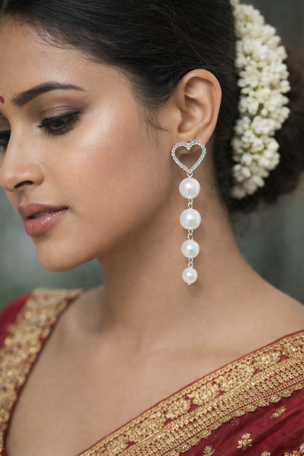 🤍 Anti-Tarnish Heart Pearl Drop Earrings – Soft Elegance for Every Occasion