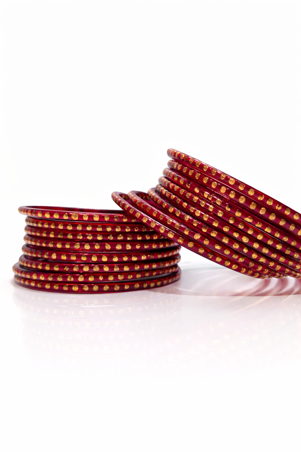 Classic Mehrun Colour Party Wear Bangles with Rich Golden Polka Design (set of 24)