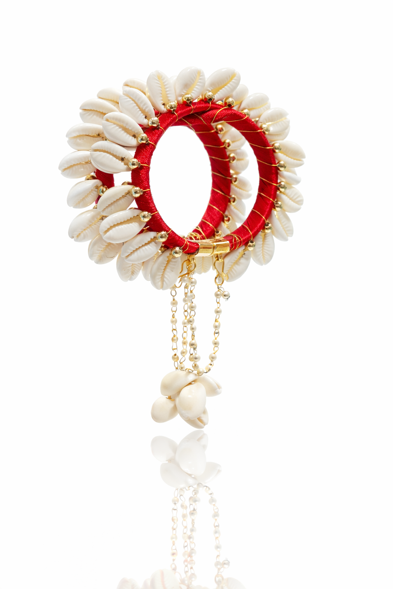 Red Silk Thread Cowrie Shell Bangles Classic Traditional Ethnic Jewellery – Free Size