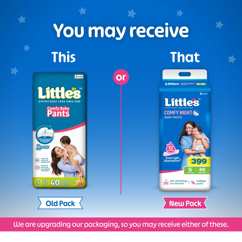 Little's Baby Diapers S Size (Small) Pants Style | 4-8 kg | 40 Count | Comfy Nights Baby Diaper Pants