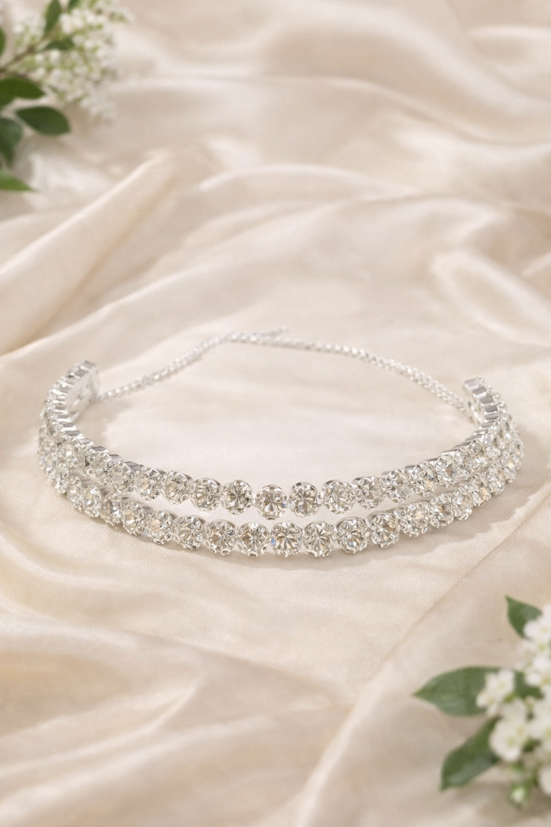 Luxury Radiance Double-Layer Crystal Necklace Set with Matching Stud Earrings