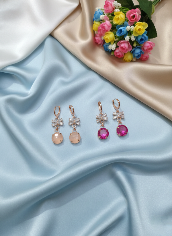 Gold Finish Drop Earrings with Peach & Pink Stone