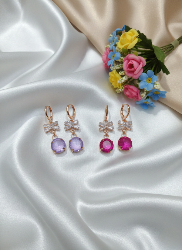 Rose Gold Stone Drop Earrings for girls & Women- Purple & Pink