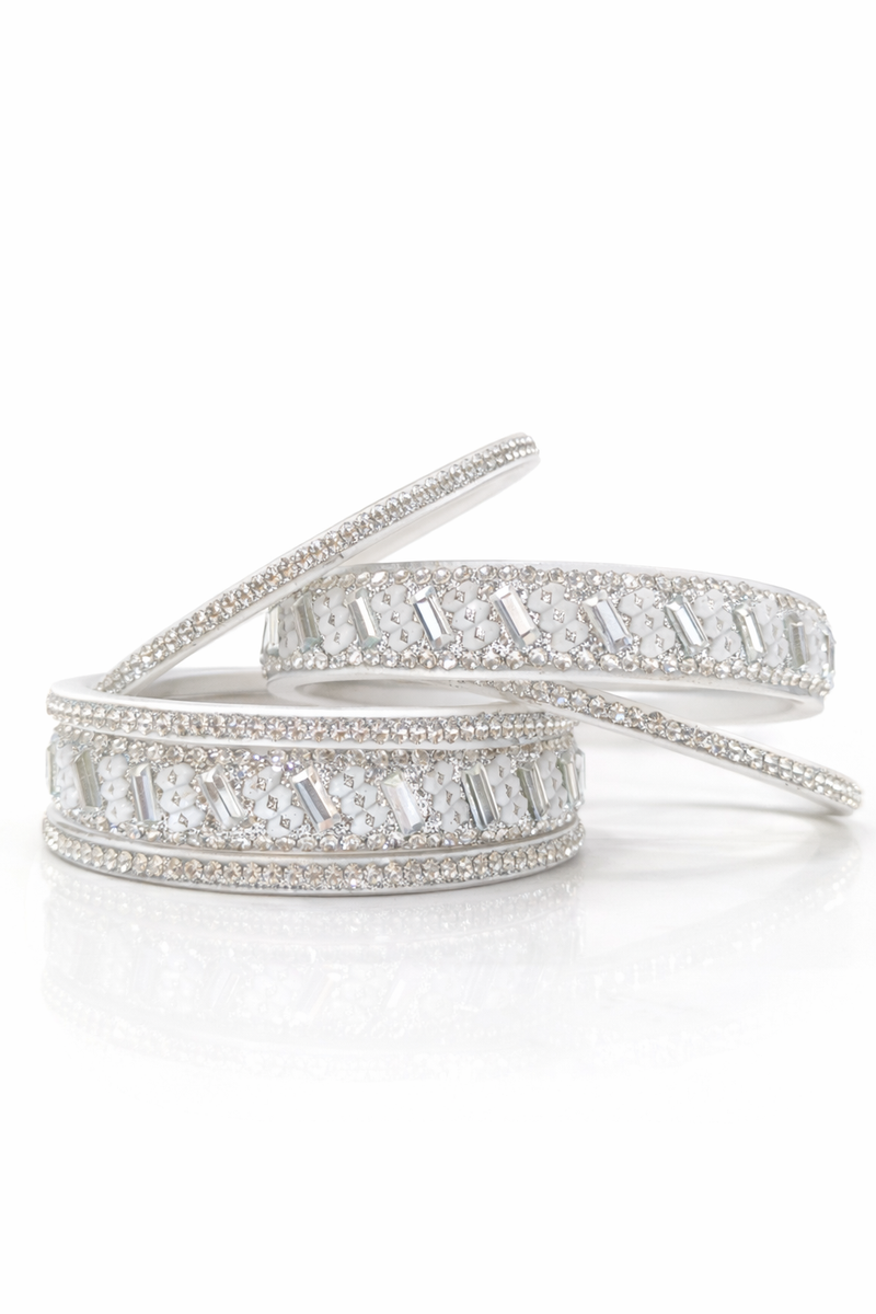 Elegant platinum white crystal-studded designer bangles crafted for girls and women Bangles set