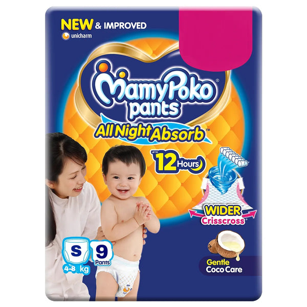 MamyPoko Pants All Night Absorb Baby Diapers, Medium (S), 9 Count 4-8 kg