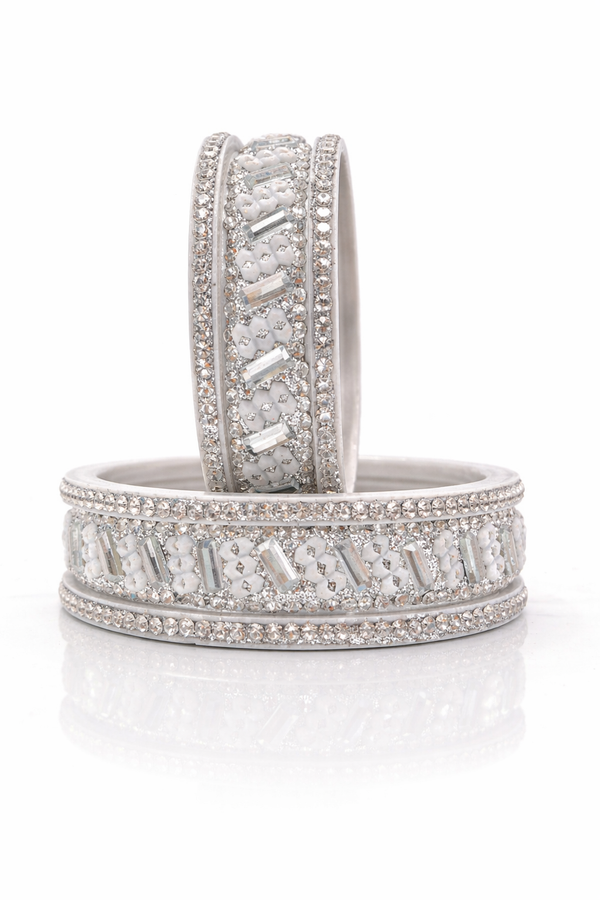 Elegant platinum white crystal-studded designer bangles crafted for girls and women Bangles set