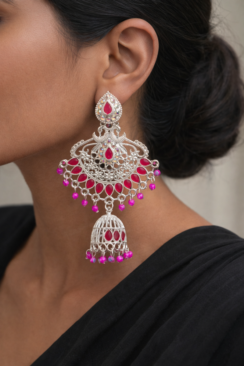 Anti-Tarnish Classic Silver Finish Ethnic Earrings
