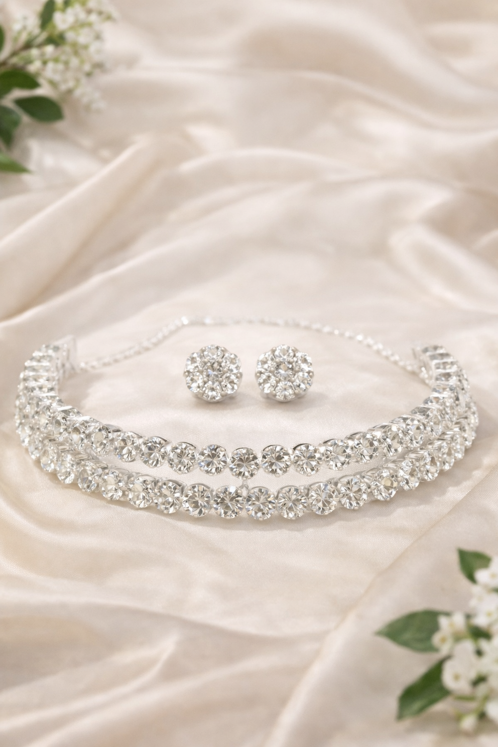 Luxury Radiance Double-Layer Crystal Necklace Set with Matching Stud Earrings