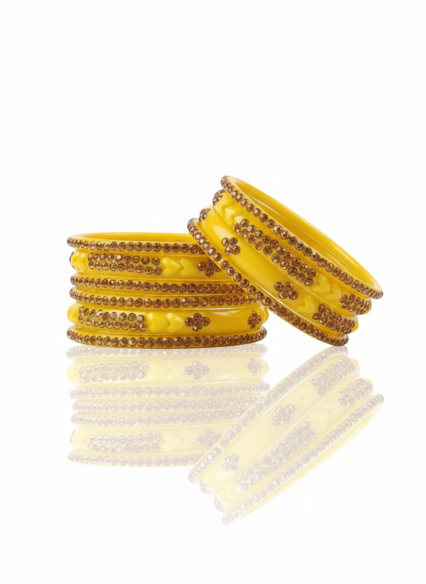 Ms Bangles glass kangan set with golden stone bangle | Amazing combination for girls & women bangles (pack of 12 )