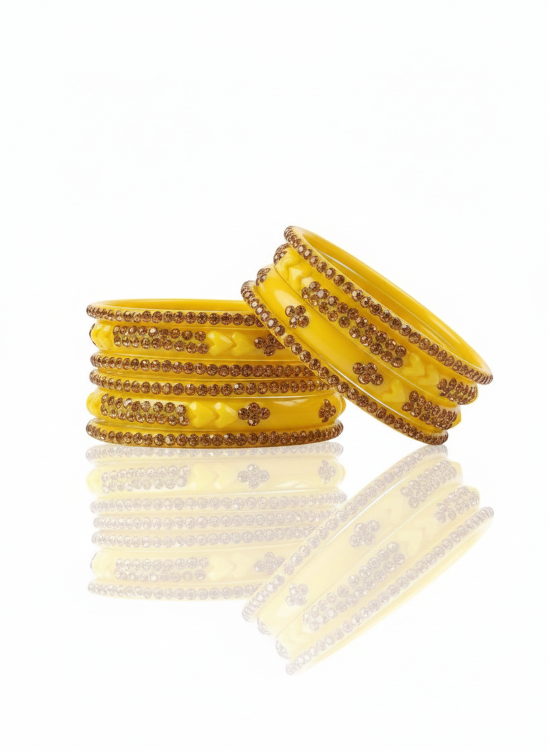Ms Bangles glass kangan set with golden stone bangle | Amazing combination for girls & women bangles (pack of 12 )
