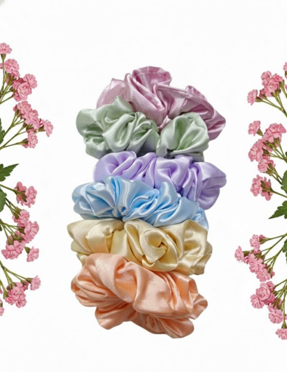 Hair band Scrunchies for women and  girls– Multicolor Soft Shine Set (Pack of 6)