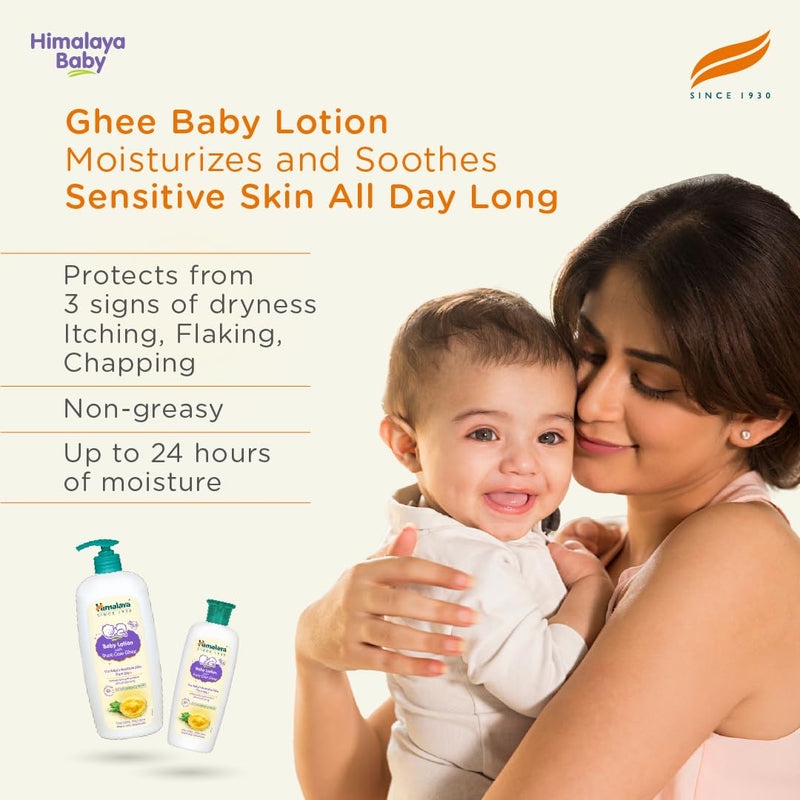 Himalaya Baby Lotion with Pure Cow Ghee & pH5.5 (100ml) | Non-greasy, Moisturizes & soothes skin all day long | For baby's sensitive skin