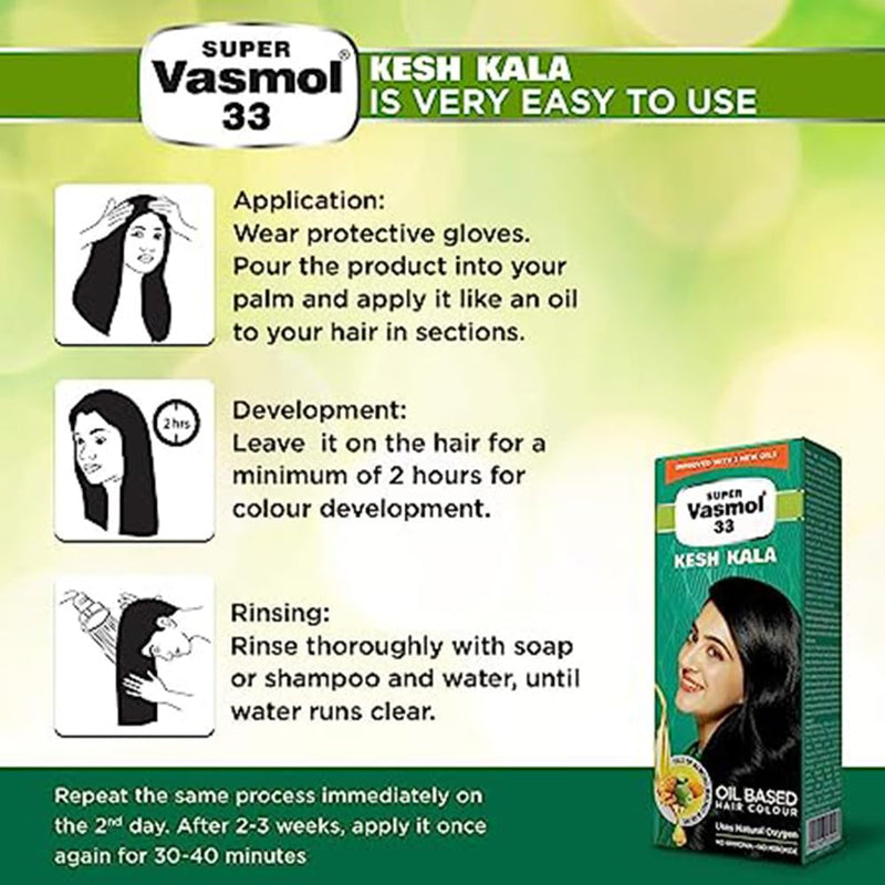 Vasmol Super 33 Kesh Kala 50Ml - Pack Of 3 I Black Colour I Oil Based Hair Colour I Improved With 3 New Oils I