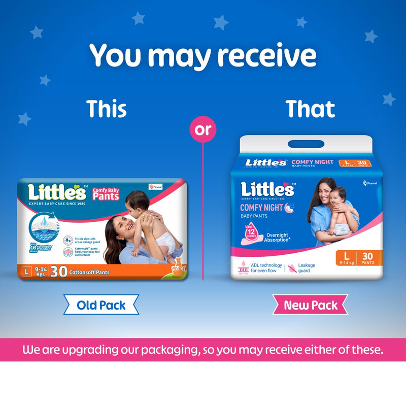 Little's Baby Diapers L Size (Large) Pants Style | 9-14 kg | 30 Count | Comfy Nights Baby Diaper Pants