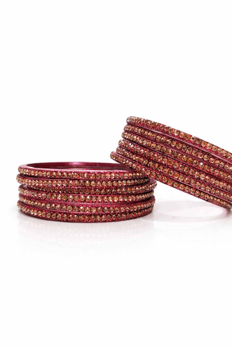 Luxury Mehroon Sparkle Stone Bangles Set for Festive Collection