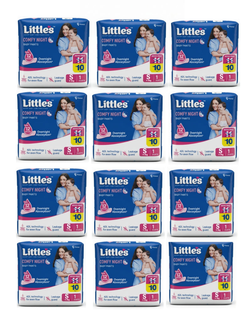 Little's Baby Diapers S Size (Small) Pants Style | 7-12kg | 12 Pcs | Comfy Nights Baby Diaper Pants