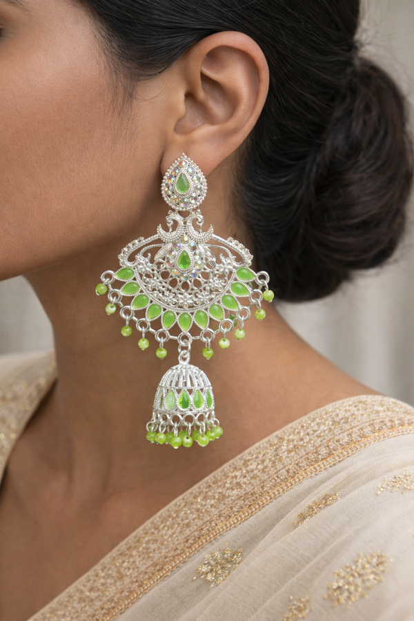 Anti-Tarnish Silver Finish Elegant Traditional Jhumka Earrings