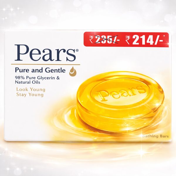 Pears Pure & Gentle Soap Bar (Combo Pack of 3) - With Glycerin for Soft, Glowing Skin & Body, Paraben-Free Body Soaps For Bath Ideal for Men & Women