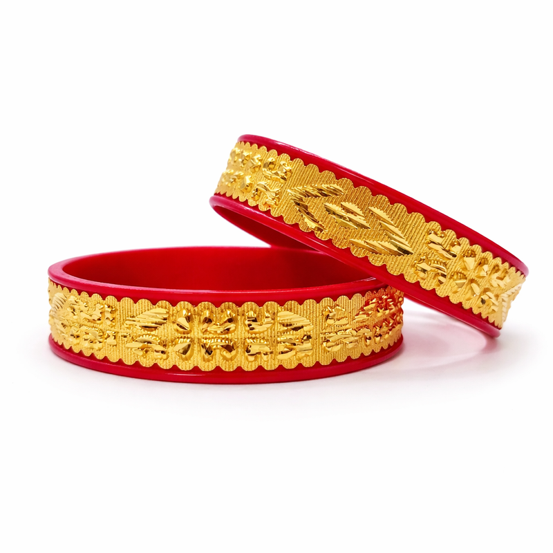 Classic Red Gold Crystal Bangles – Premium Bridal Styleles