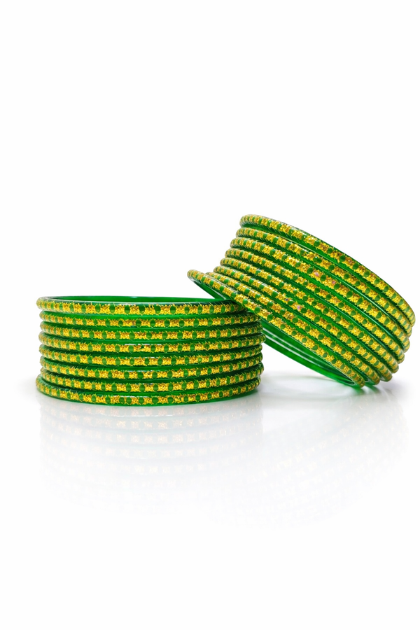 Classic Indian Green Bangles Set with Glossy Finish (pack of 24)