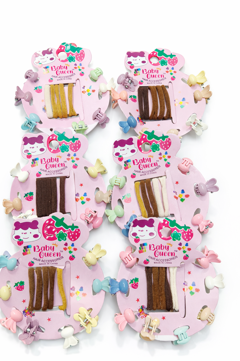 Baby Queen Kids Hair Clips & Rubber Bands Set (48 PCS)