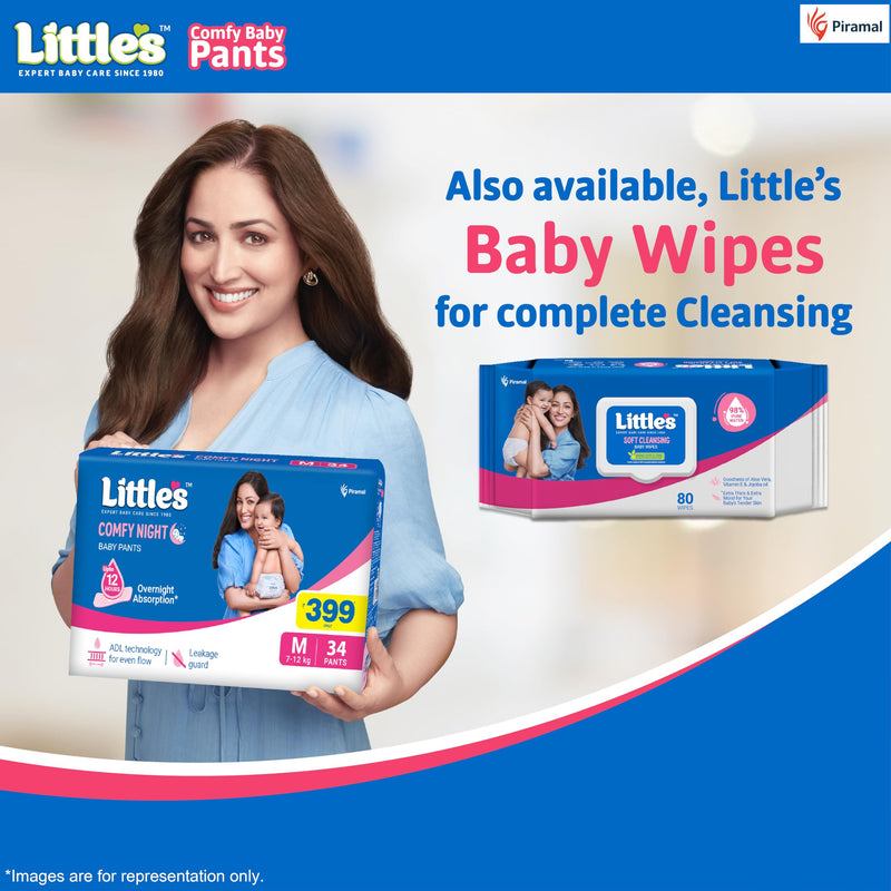 Little's Baby Diapers M Size (Medium) Pants Style | 7-12 kg | 34 Count | Comfy Nights Baby Diaper Pants