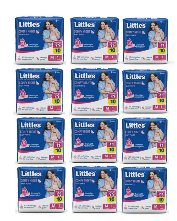 Little's Baby Diapers M Size (Medium) Pants Style | 7-12 kg | 12 Pcs | Comfy Nights Baby Diaper Pants