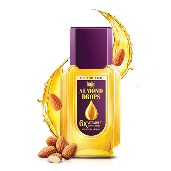 Bajaj Almond Drops Hair Oil, 190ml, 6X Vitamin E, Almond Oil, Light and Non Sticky, Hair Fall Control