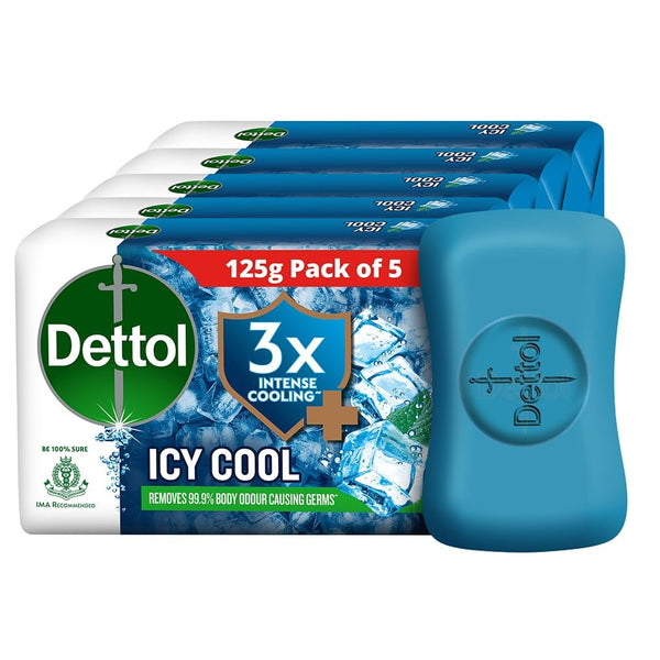Dettol Icy Cool Bathing Soap Bar With 3x intense cooling (625gm), 125gm - Pack of 5