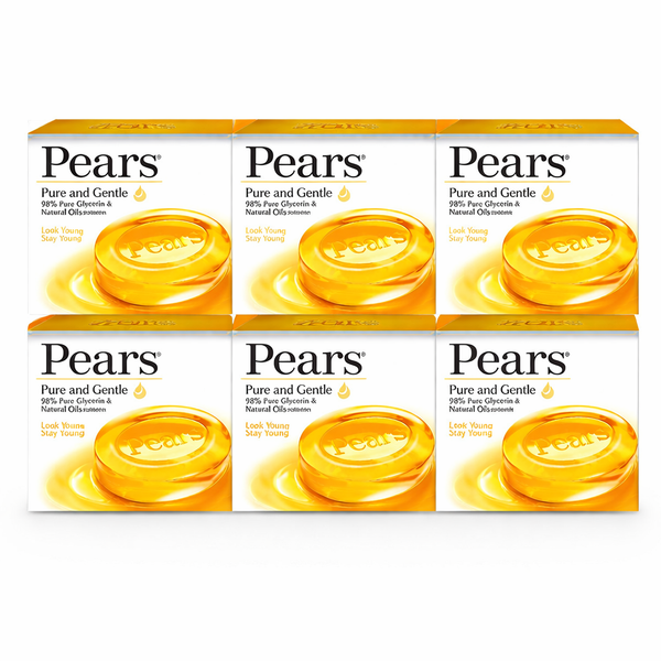 Pears Original Glycerin Soap Bar - Soft & Fresh Glow | With 98% Pure Glycerin & Mint Extract | For a Fresh Glow | With Plant Based Cleanser for Skin & Body | pack of 6