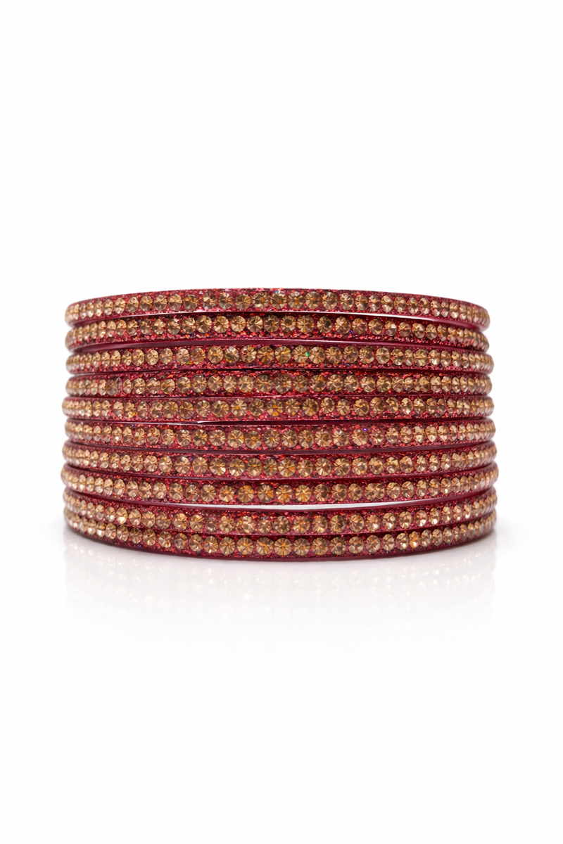 Luxury Mehroon Sparkle Stone Bangles Set for Festive Collection