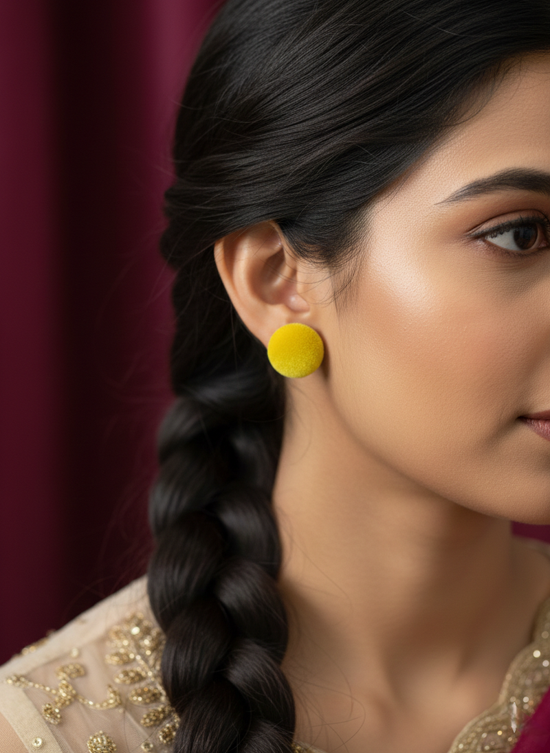 Soft Fabric Round Stud Earrings – Multicolor Combo Set