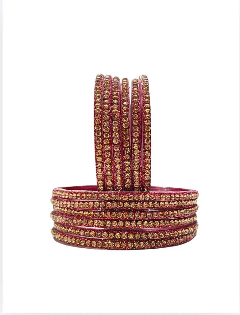 Luxury Mehroon Sparkle Stone Bangles Set for Festive Collection