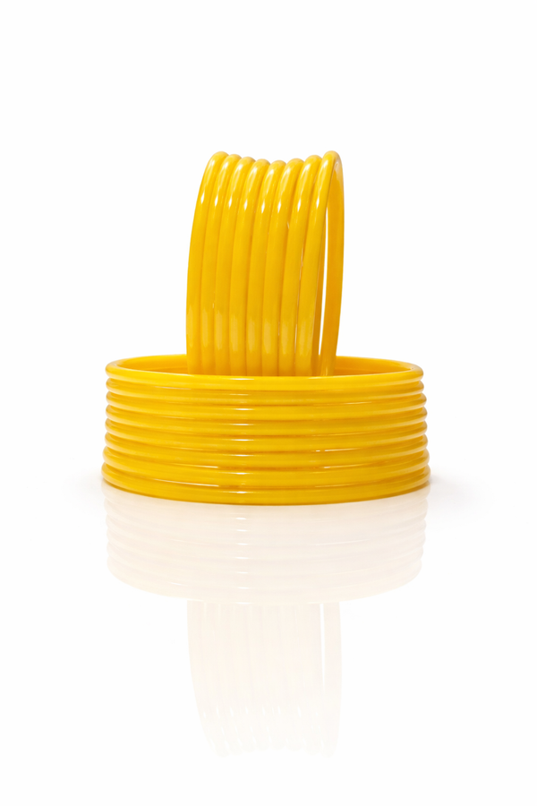 Premium Yellow Colour Plain Glass Bangles Set – Smooth Finish (pack of 24)